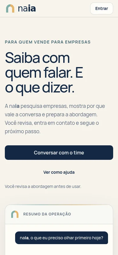 Página inicial da naia em um celular